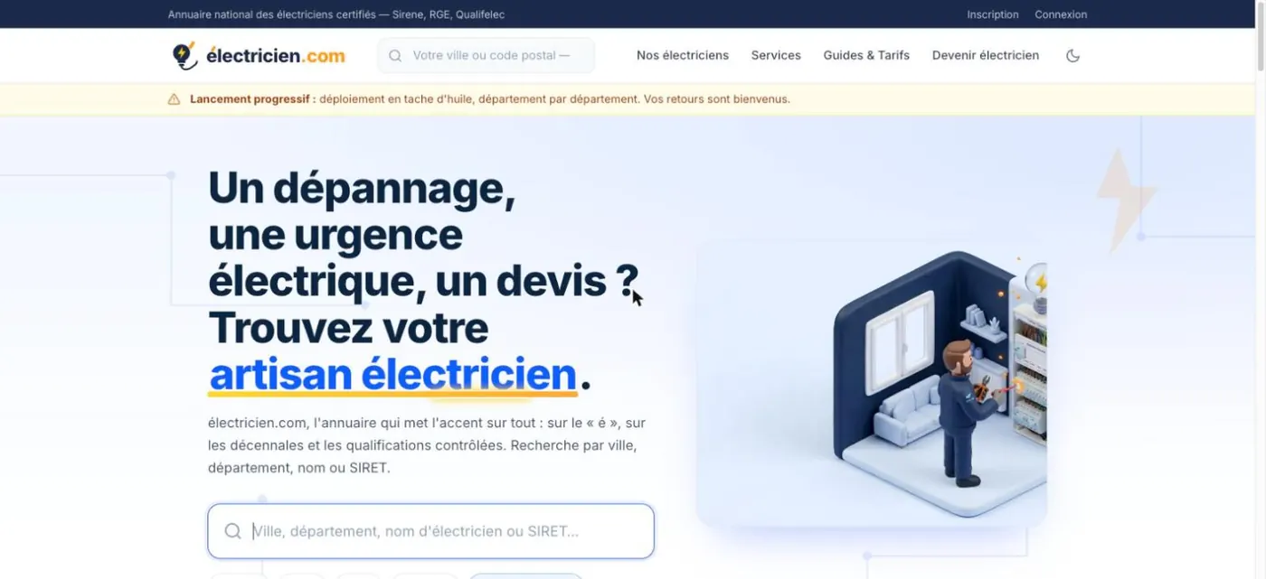 Page d'accueil du site électricien.com