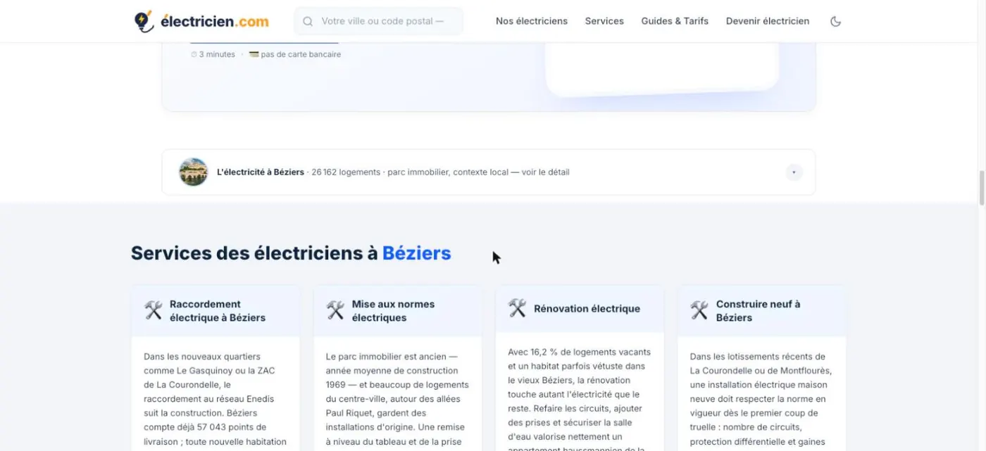Bloc de services composé automatiquement pour la commune de Béziers
