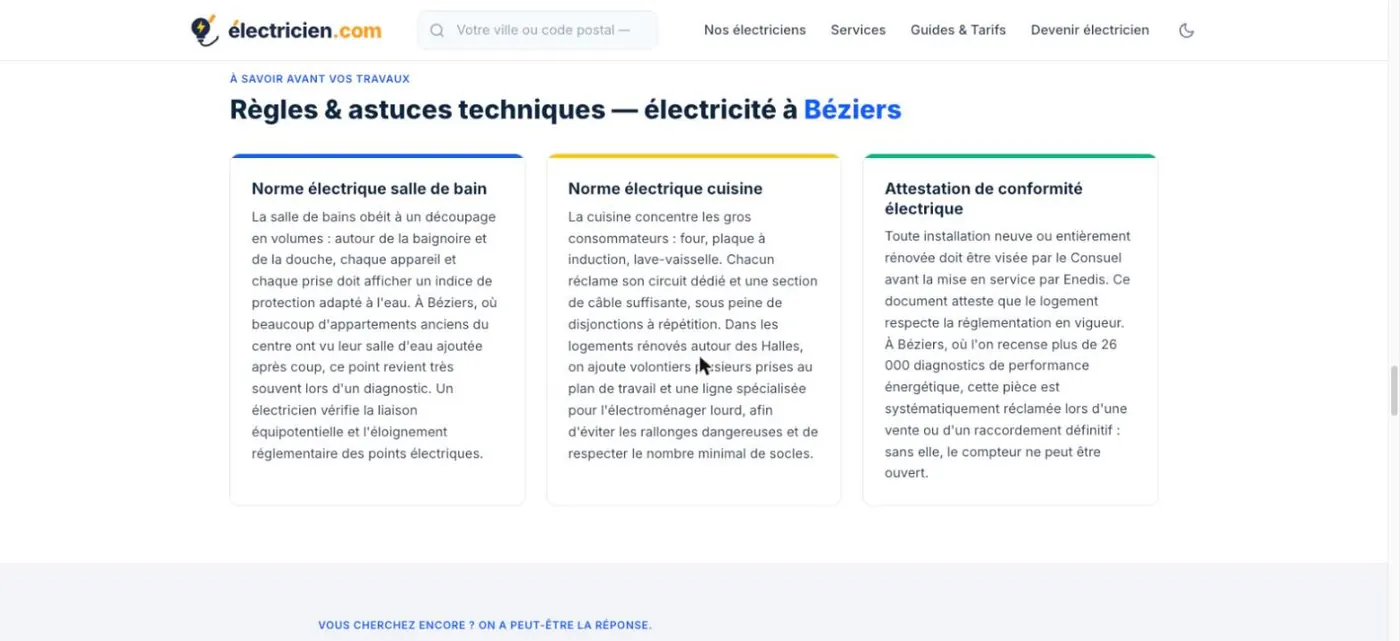 Bloc de règles techniques localisé sur la page de Béziers