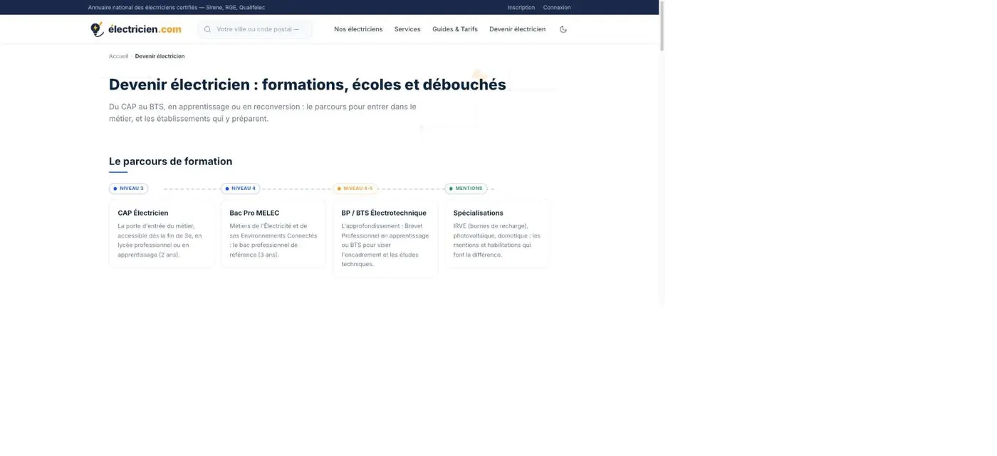 Parcours de formation pour devenir électricien
