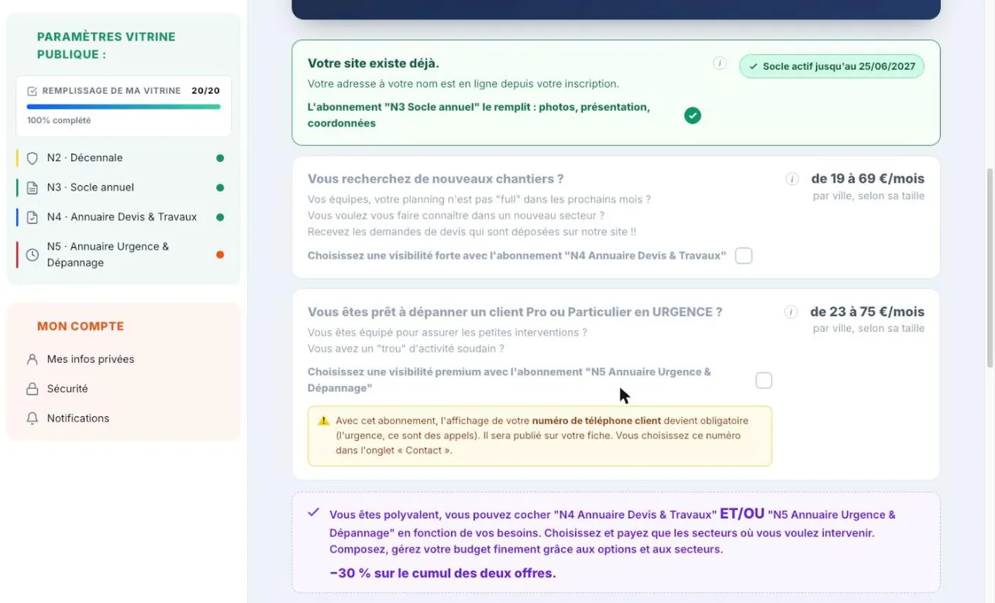 Les deux offres d'abonnement formulées en situation