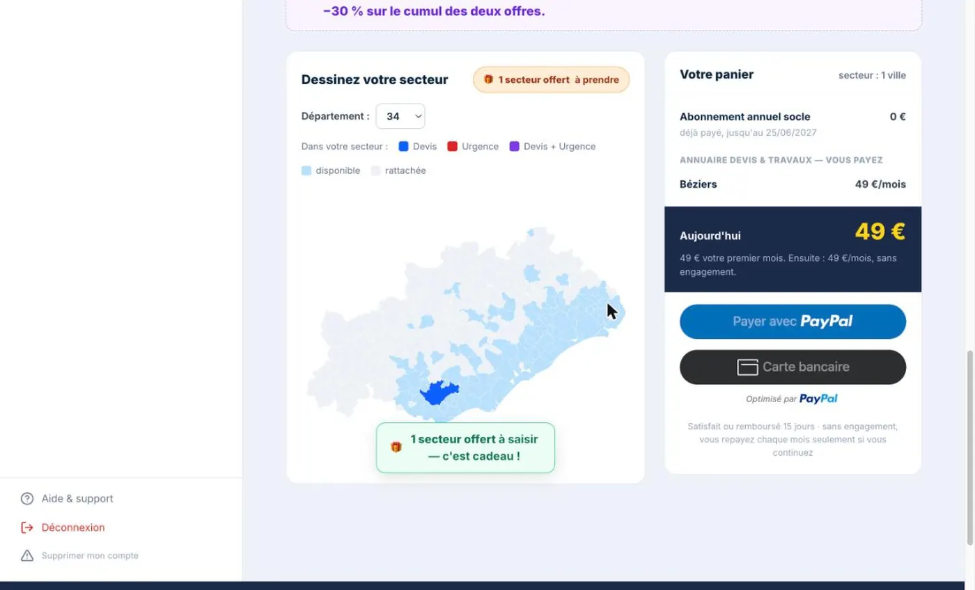Écran de paiement PayPal ou carte bancaire